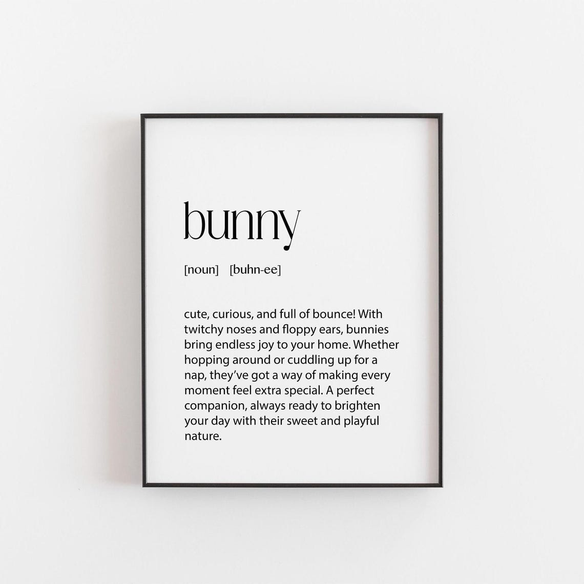 Bunny Definition Meaning Typography Cute Nursery Decor Wall Art