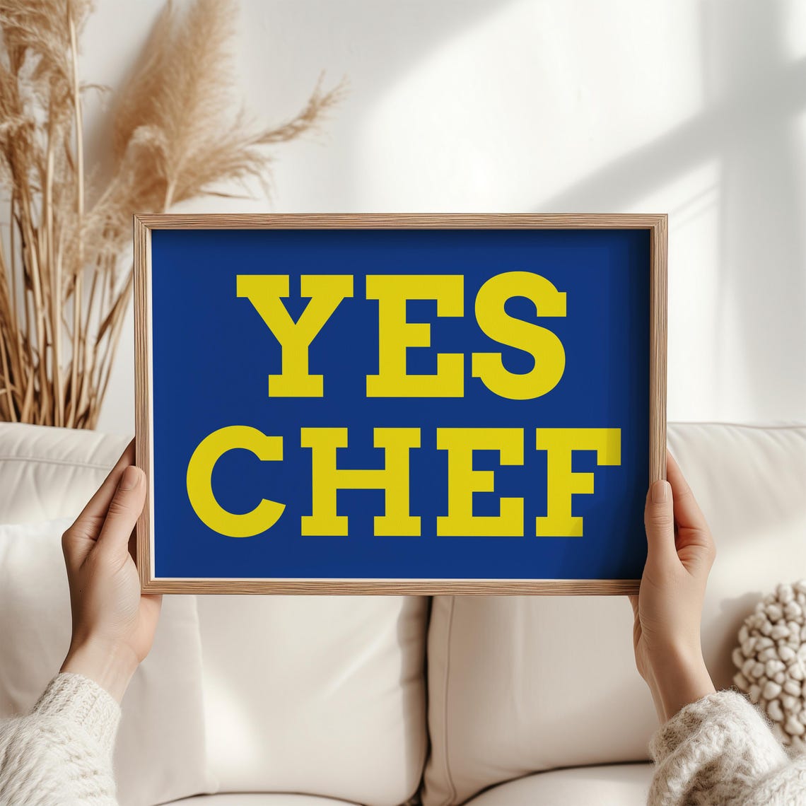 Yes Chef Bold Yellow Block Letter Print Navy Kitchen Wall Decor
