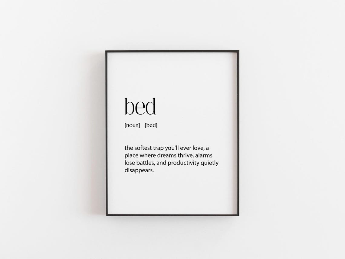 Bed Definition Dictionary Print Funny Sleep Lover Bedroom Decor