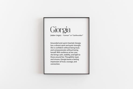Giorgia Name Meaning Print Italian Definition Wall Art Personalised Poster Minimal Typography Gift Birthday Keepsake