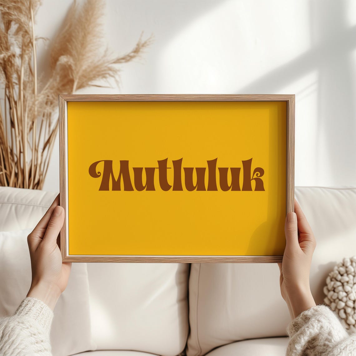 Mutluluk Turkish Happiness Poster Retro Yellow Bold Typography