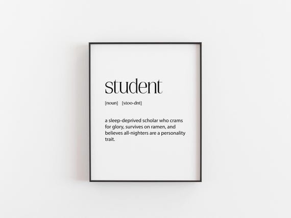Student Definition Print Funny College Gift Dorm Room Wall Art Graduation Present Ramen Lover University Decor Teen Bedroom