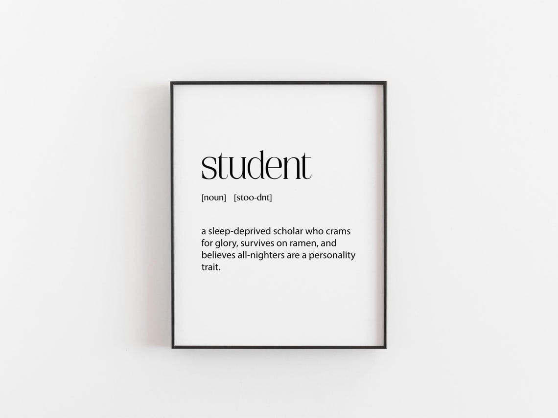 Student Funny Definition College Dorm Room Gift Quote Poster