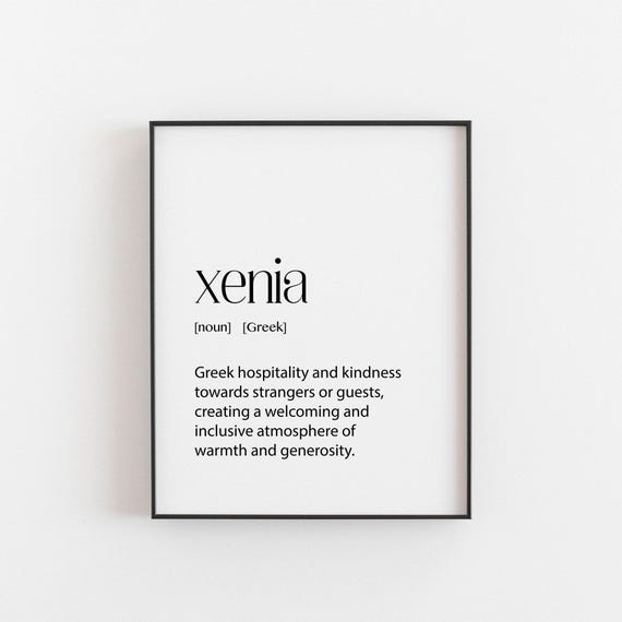 Xenia Greek Definition Art Print, Modern Typography
