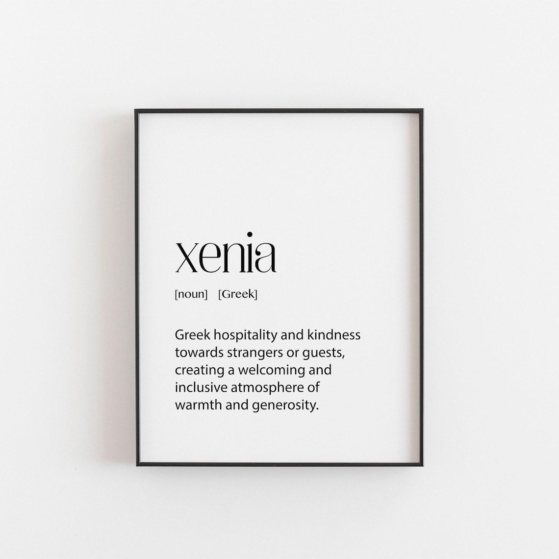 Xenia Greek Definition Art Print, Modern Typography