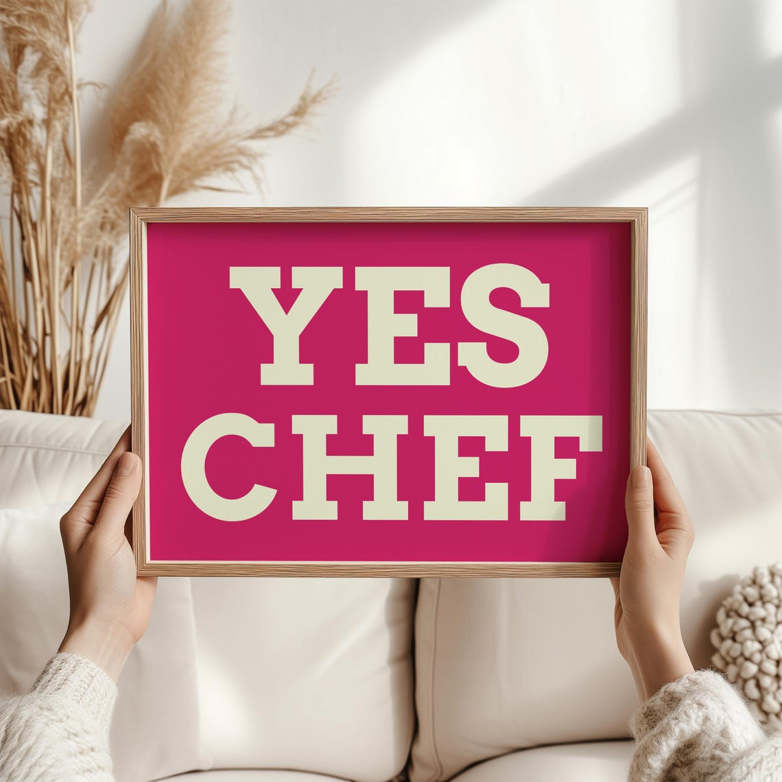 Yes Chef Bold Yellow Block Letter Print Navy Kitchen Wall Decor - Image 5