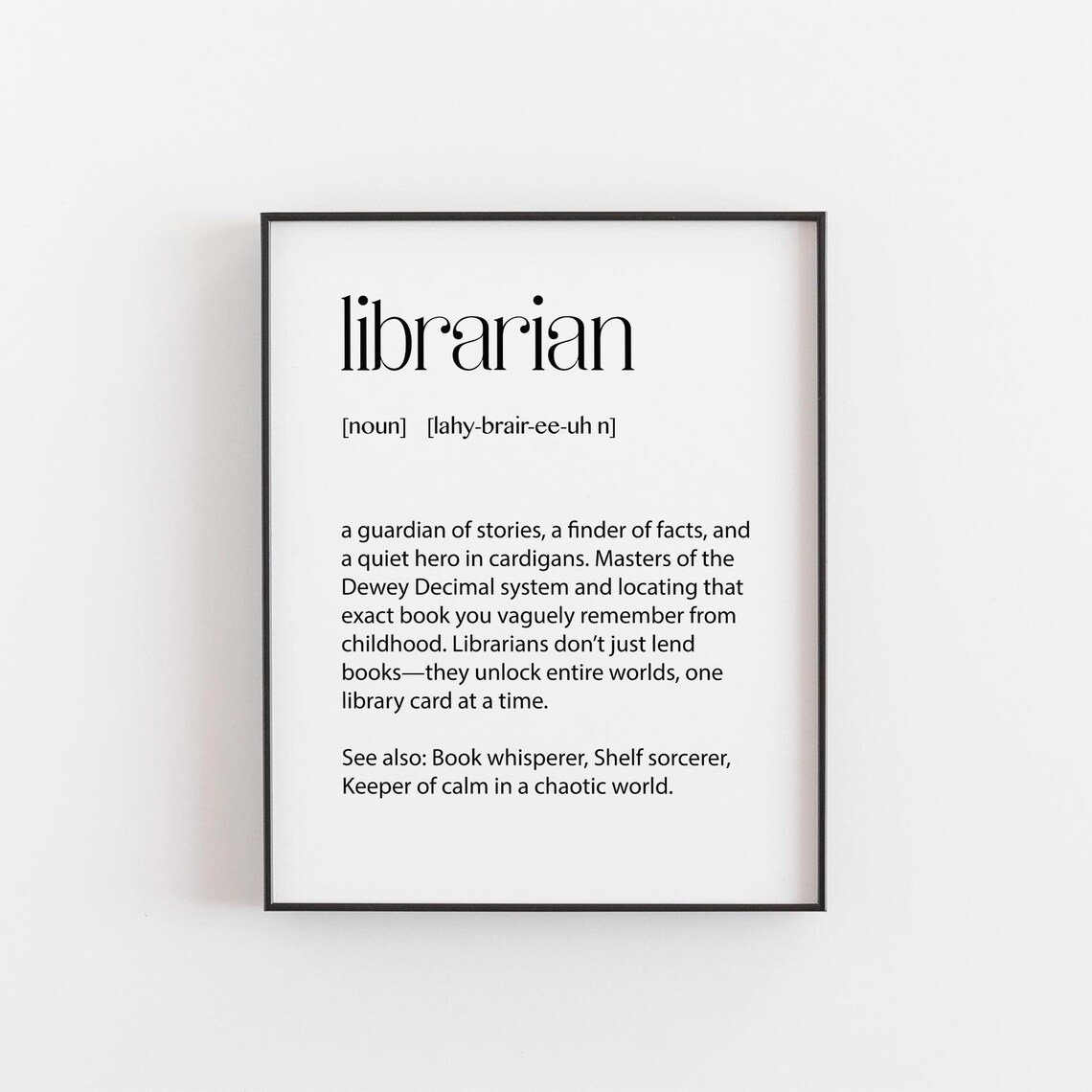 Librarian Definition Book Lover Gift Reading Quote Typographic Wall Art