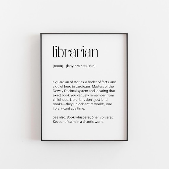 Librarian Definition Book Lover Gift Reading Quote Typographic Wall Art