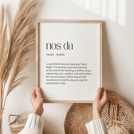 Nos Da Welsh Good Night Definition Minimalist Typography Bedroom Gift Poster