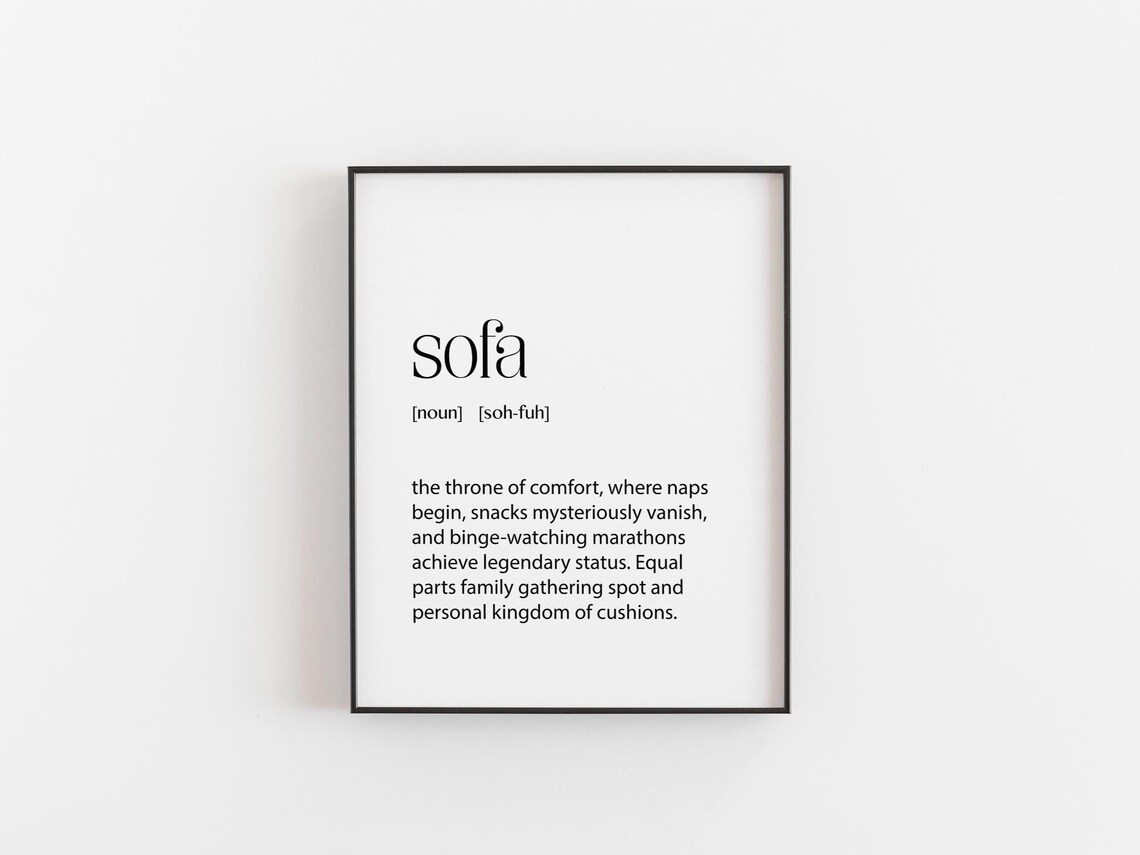 Sofa Definition Noun Funny Dictionary Living Room Wall Poster