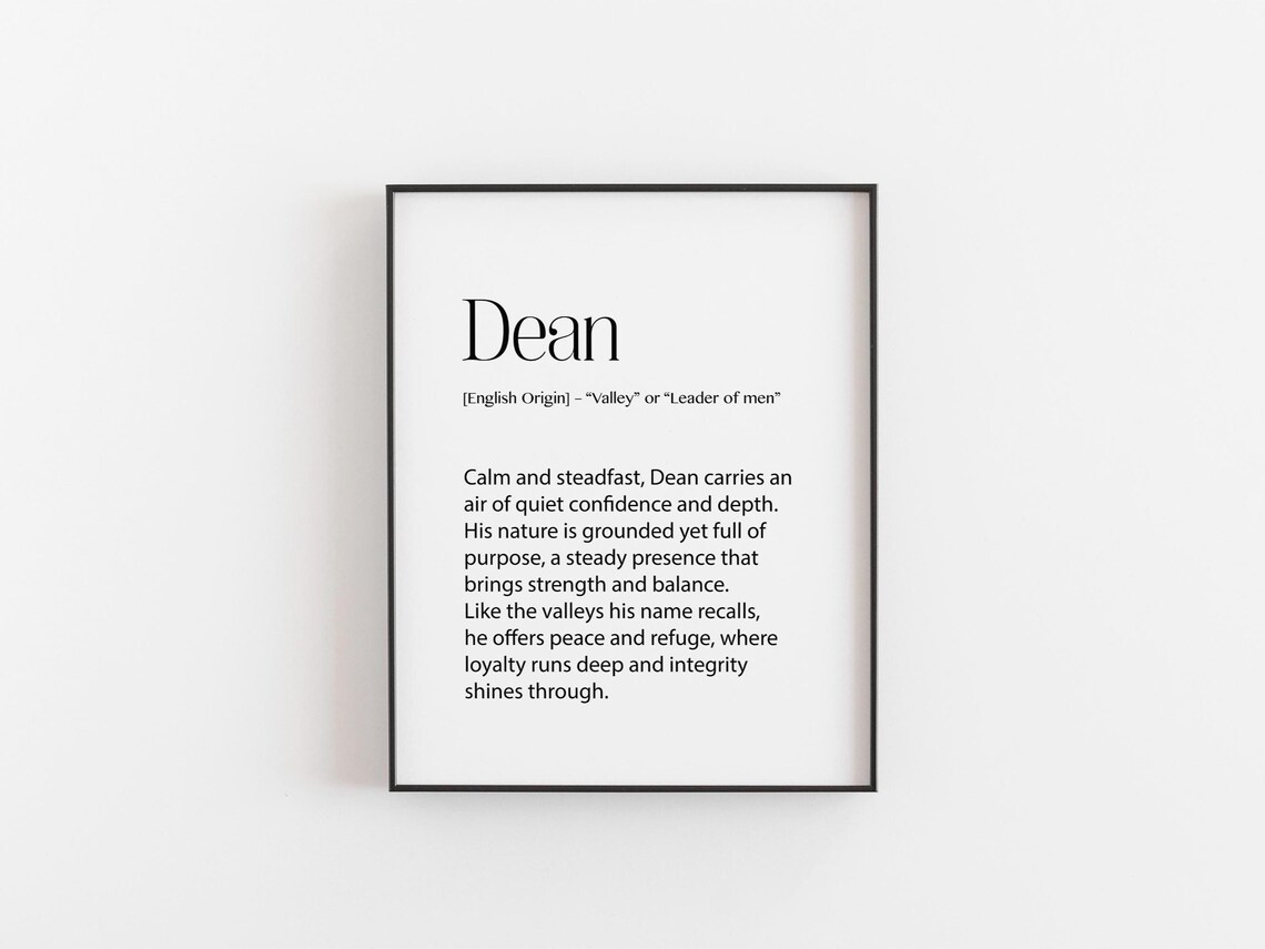 Dean Name Meaning Print, English Origin Typography Poster