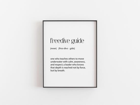 Freedive Guide Definition Print Minimal Ocean Wall Art Freediver Gift Slow Living Decor Breath Stillness Typography