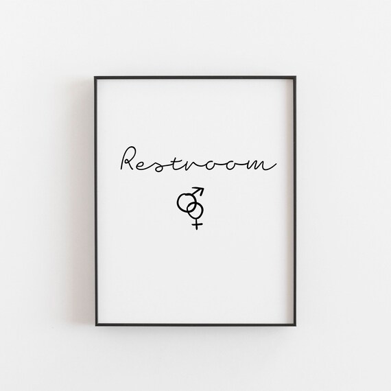 Restroom Wall Art Bathroom Decor Large Small Unisex Gender Neutral Print Unisextoilet Sign