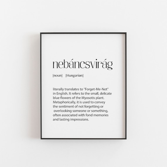 Nebáncsvirág Forget Me Not Hungarian Word Definition Typography Wall Art