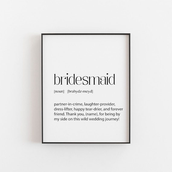 Bridesmaid Definition Dictionary Style Wedding Thank You Gift Poster