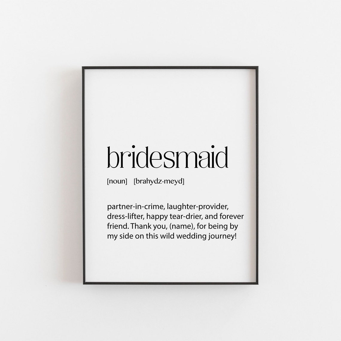 Bridesmaid Definition Dictionary Style Wedding Thank You Gift Poster