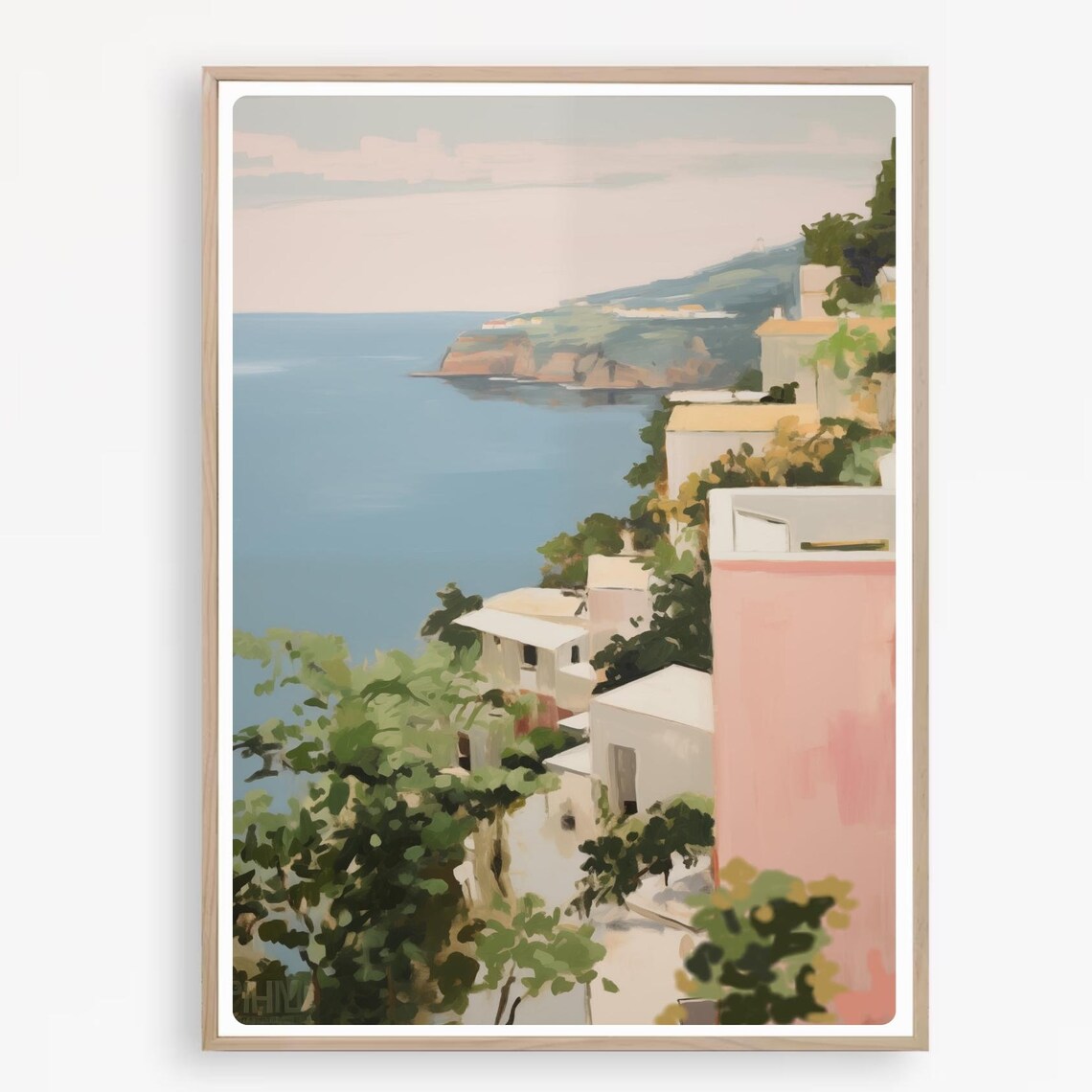 Pastel Cliffside Village Overlooking The Amalfi Coast Seascape Poster