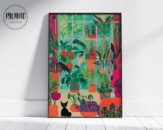 Maximalist Indoor Garden Plants Black Cat Jungle Room Poster