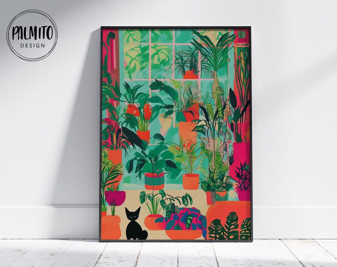 Maximalist Indoor Garden Plants Black Cat Jungle Room Poster