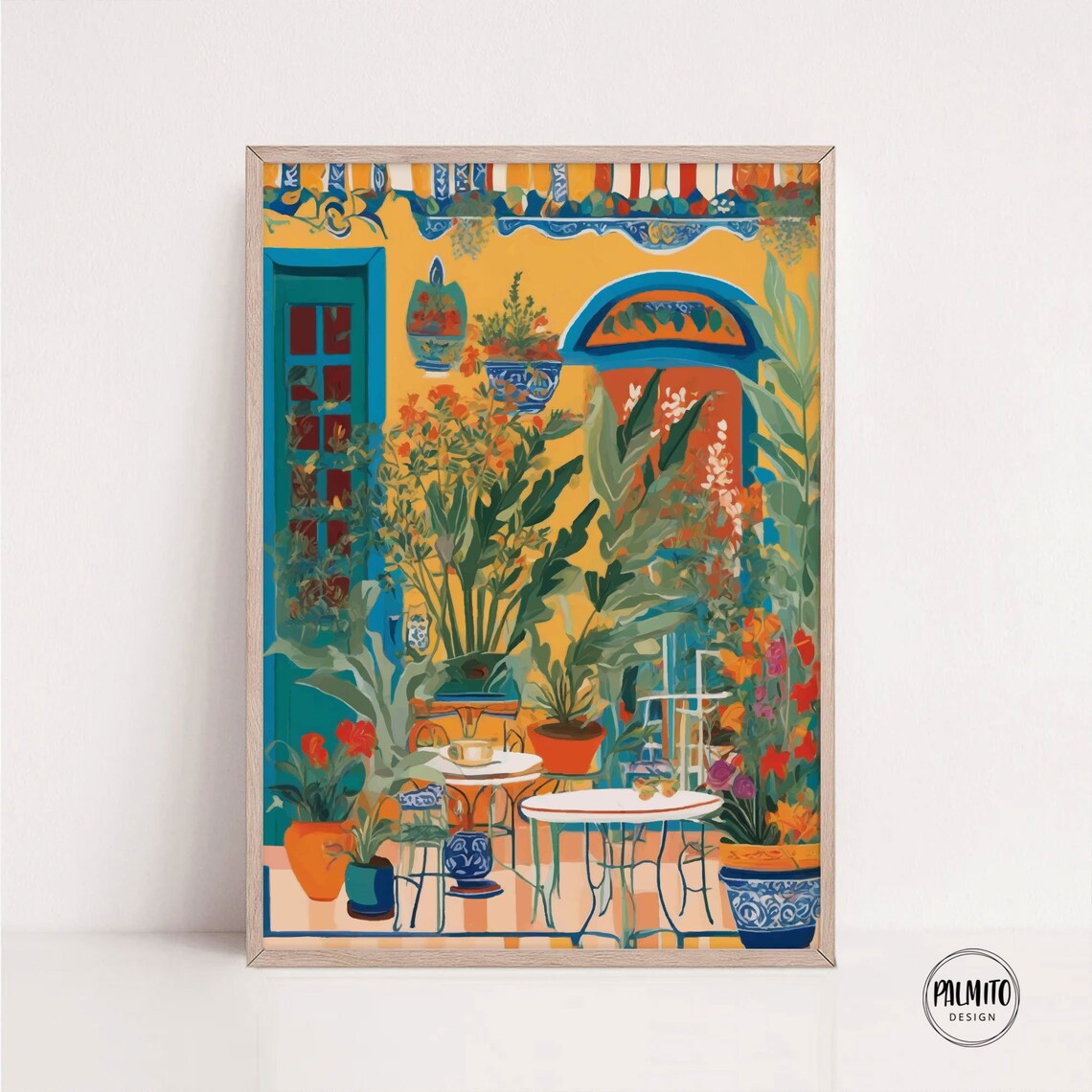 Colorful Coffee Shop Facade Art Print, Cafe Plants