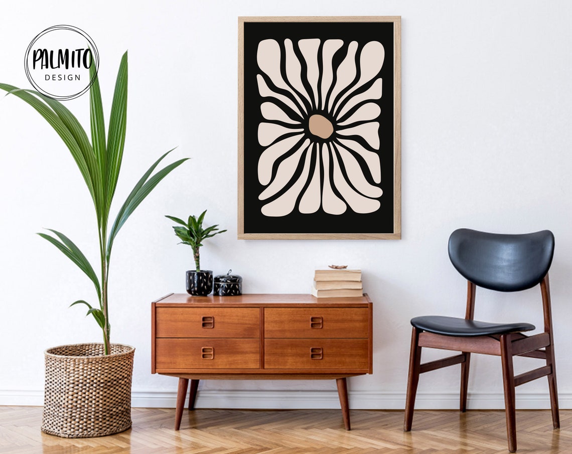 Bold Black Background Cream Flower Matisse Style Cutout Wall Art - Image 2