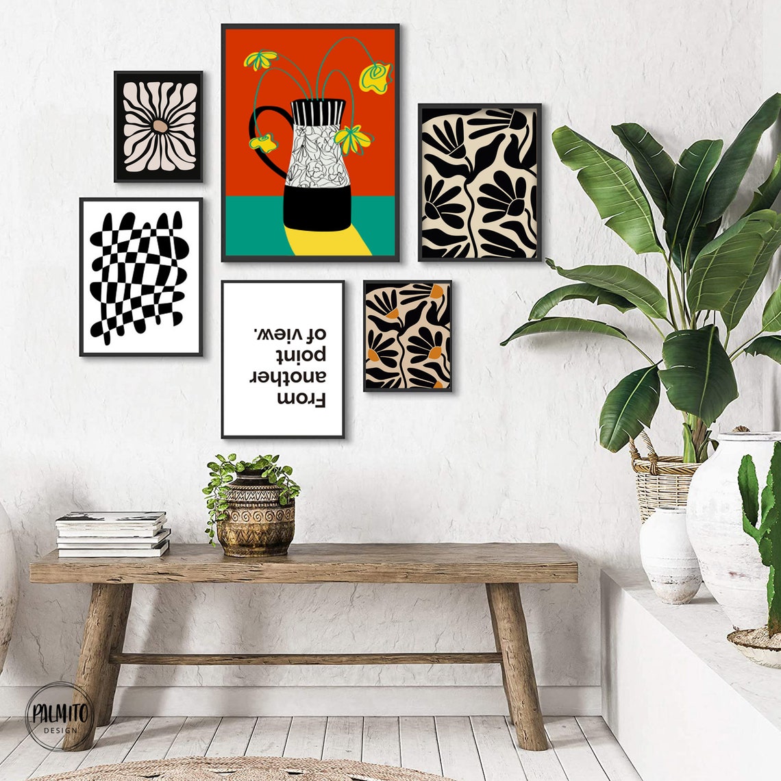 Bold Floral Vase Yellow Flowers Red Teal Modern Still Life Poster - Image 2