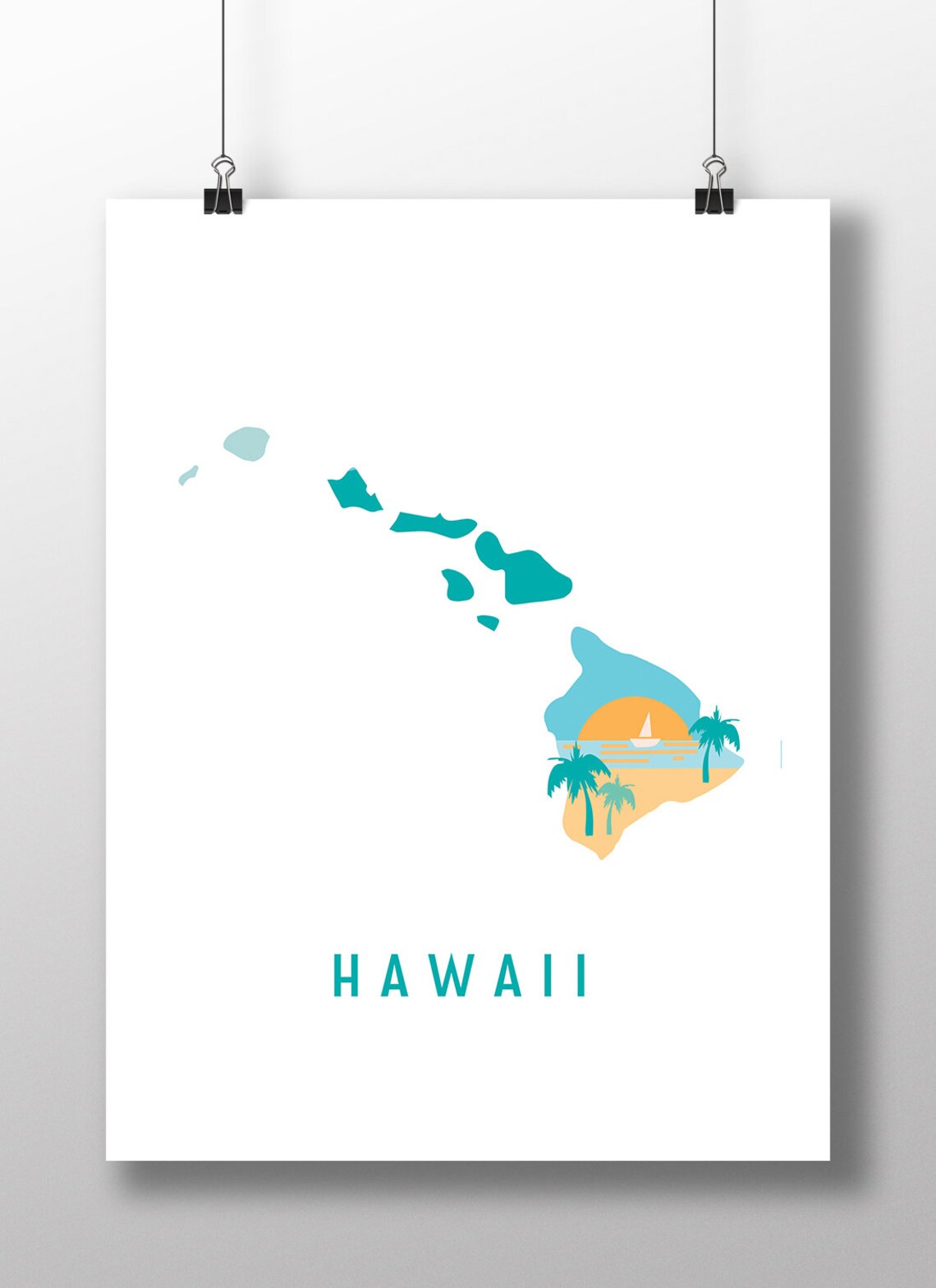 Hawaii Minimalist Travel Poster, Place Decor