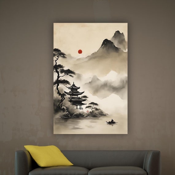 Tranquil Zen Ink Wash Art Japandi For Minimalist Living Room Scandinavian Design Zen 5