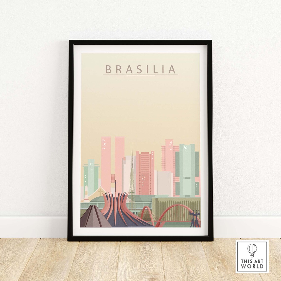 Brasilia Brazil Modernist Cathedral Pastel Skyline City Art Poster - Image 2