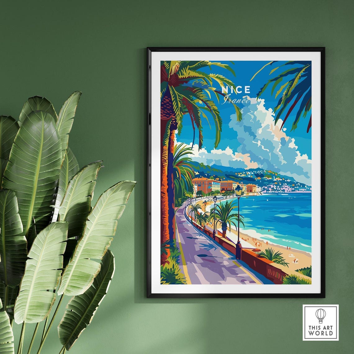 Bright Nice France Promenade Palms Coastline Riviera Walk Poster - Image 2