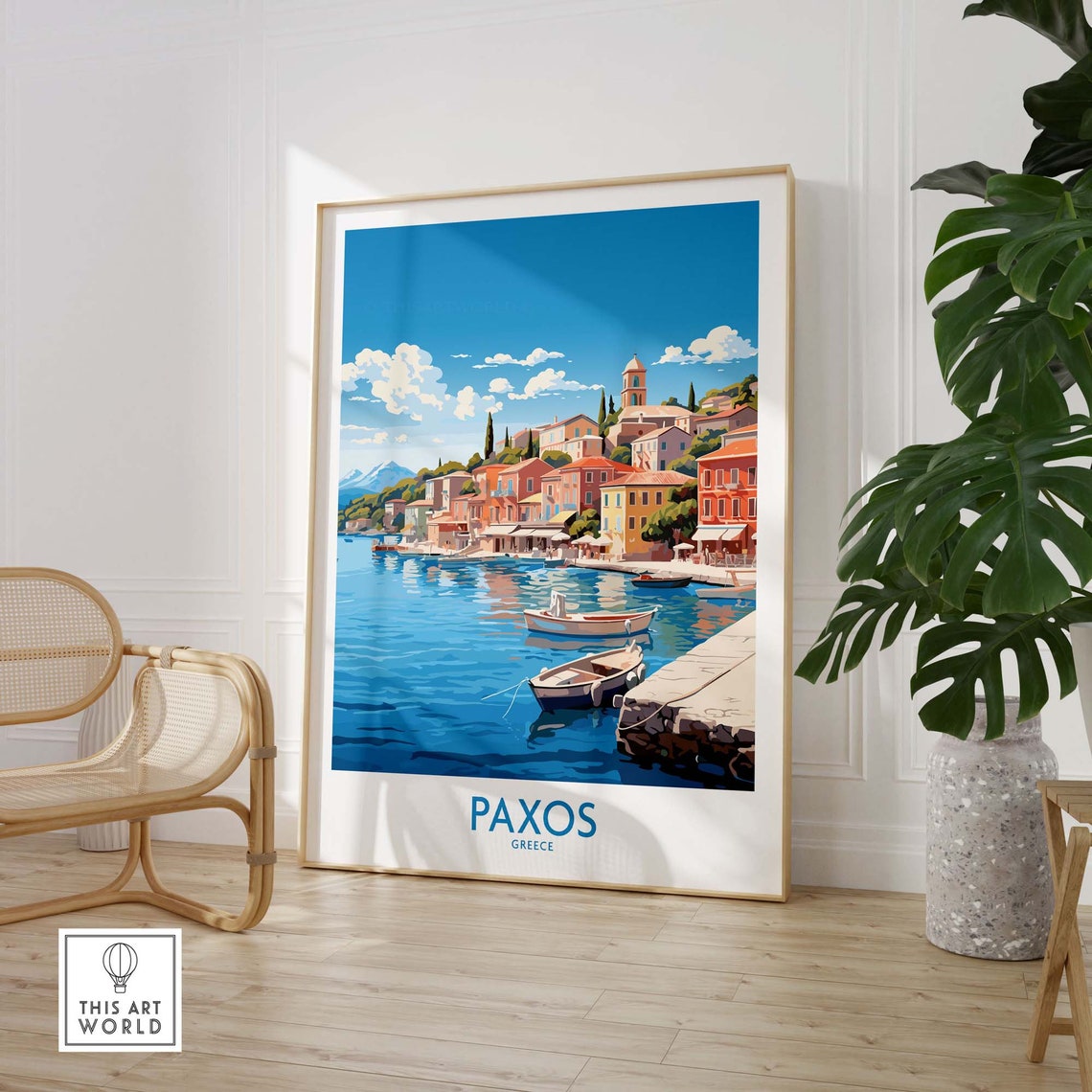 Paxos Greece Island Harbor Village Colorful Boats Travel Poster - Image 3