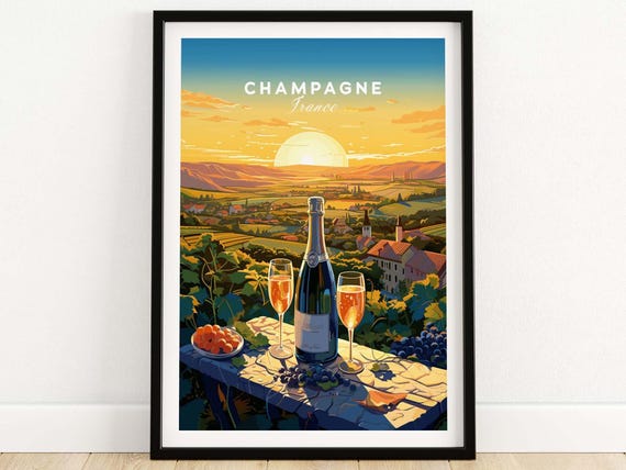 Champagne France Travel Poster, Food & Drink Wall Art