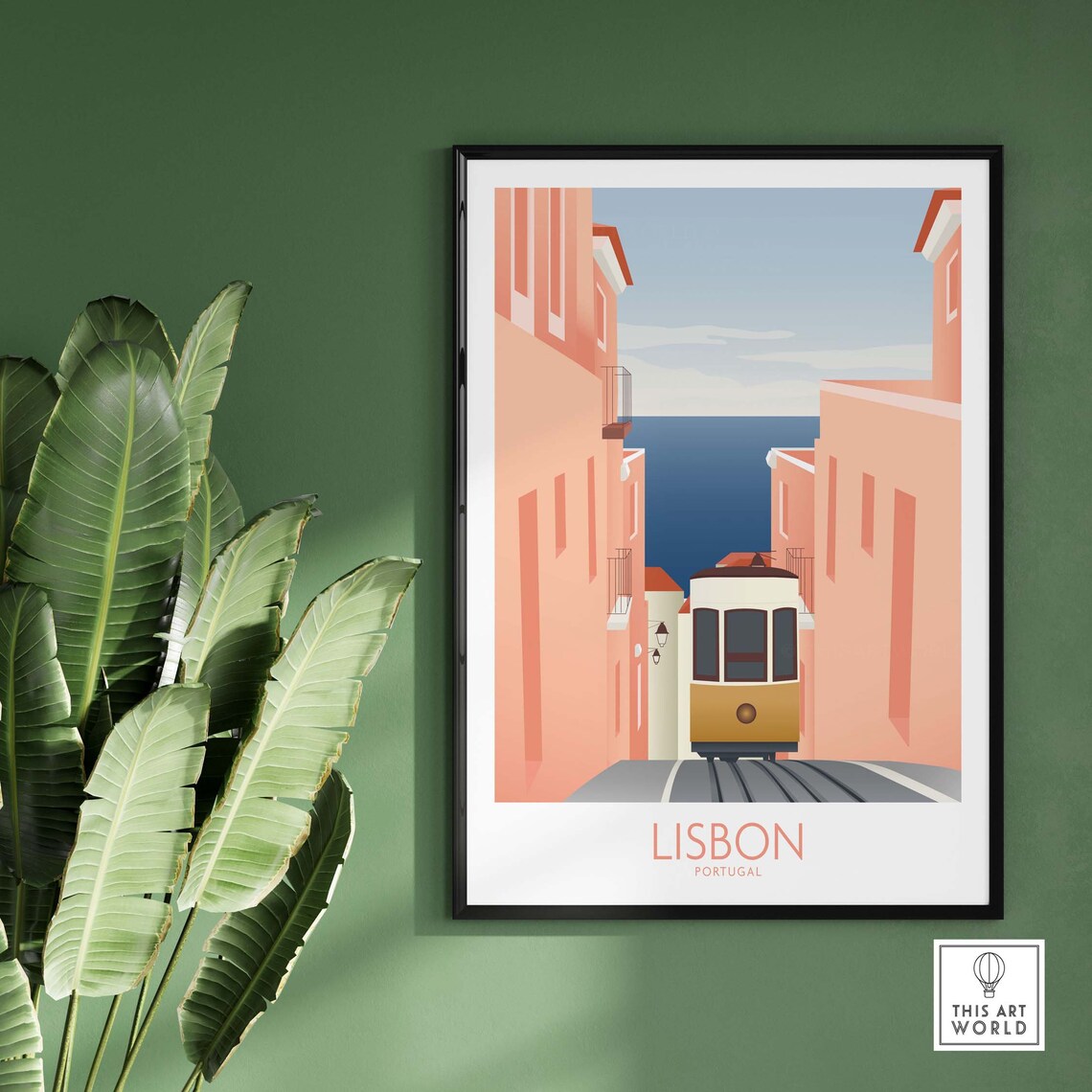 Lisbon Portugal Yellow Tram Narrow Pink Street Travel Poster - Image 2