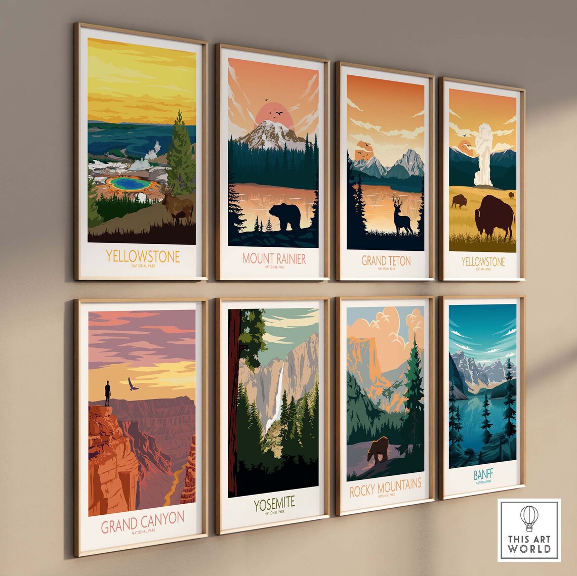Yellowstone National Park Geyser Basin Elk Golden Sky Poster - Image 3