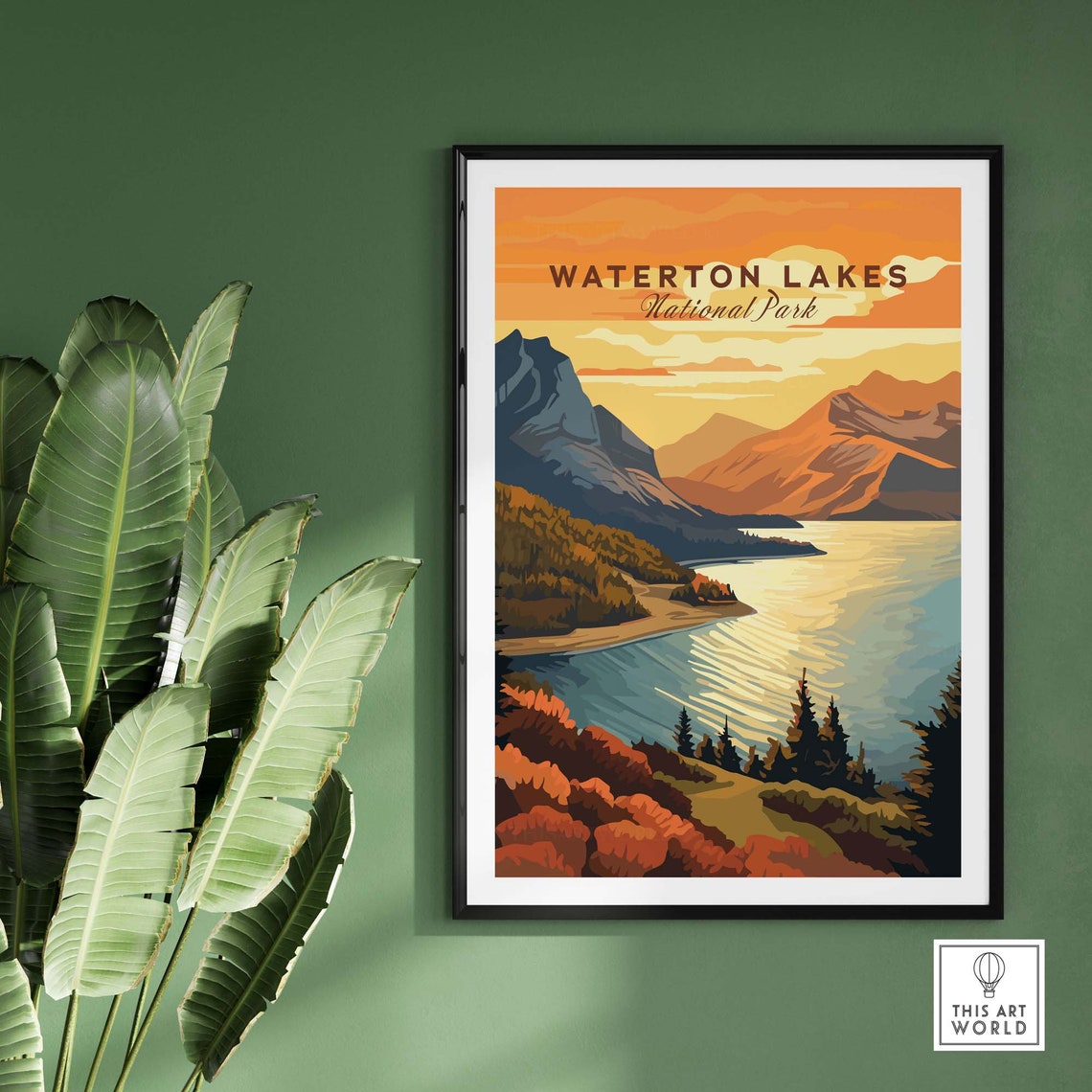 Waterton Lakes National Park Canada Lake Sunset Peaks Poster - Image 2