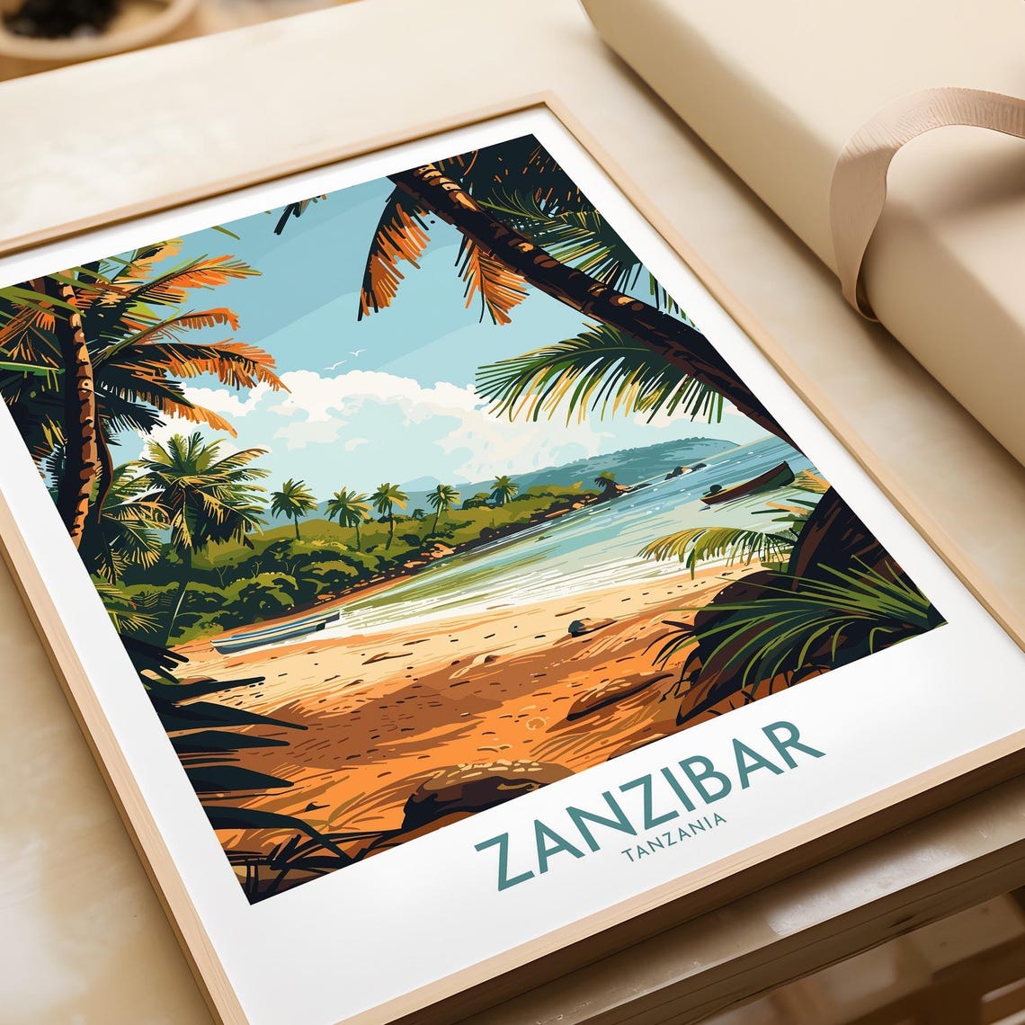 Zanzibar Tanzania Tropical Beach Palm Art Illustration Poster