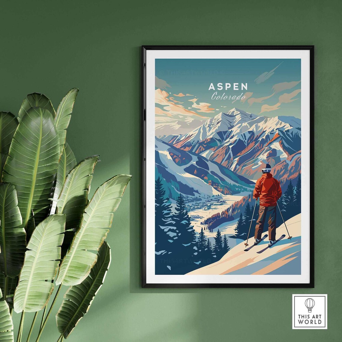 Aspen Ski Poster, Ski Room Art Print - Image 2