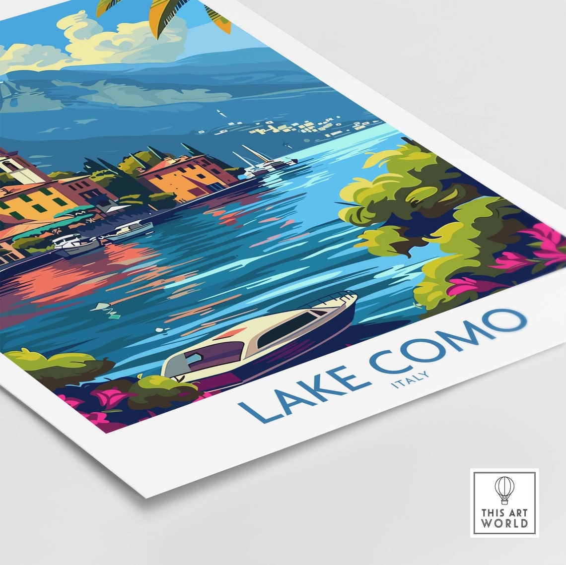 Lake Como Italy Boats Waterfront Village Mountains Sunset Poster - Image 4