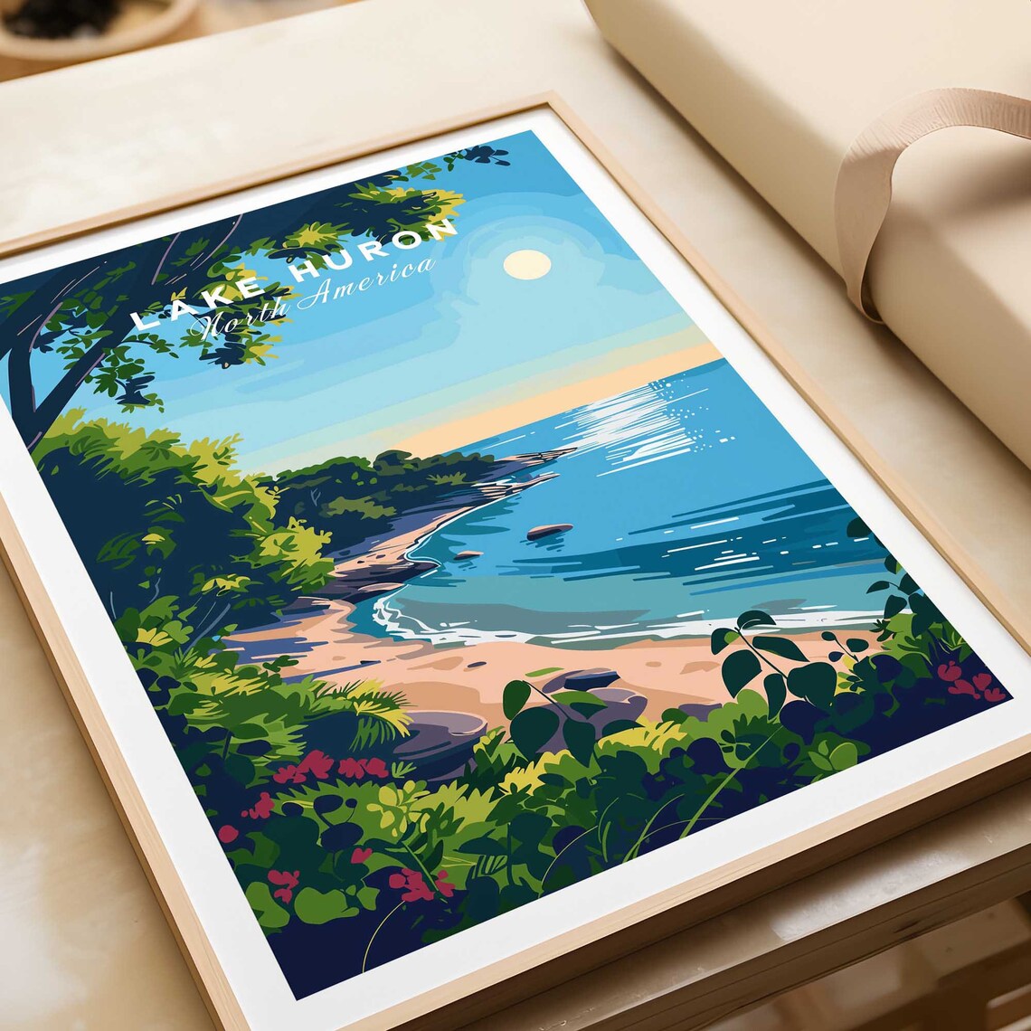 Lake Huron North America Beach Cove Morning Light Travel Poster
