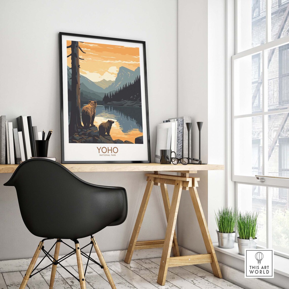 Yoho National Park Bears by Alpine Lake Sunset Travel Poster - Image 4
