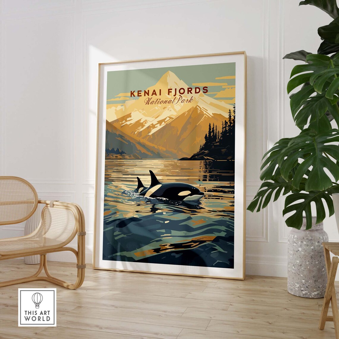 Kenai Fjords National Park Orca Whale Vintage Travel Poster Art - Image 3