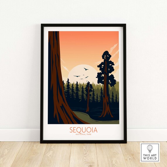 Sequoia National Park Giant Redwoods Sunset Forest Art Poster
