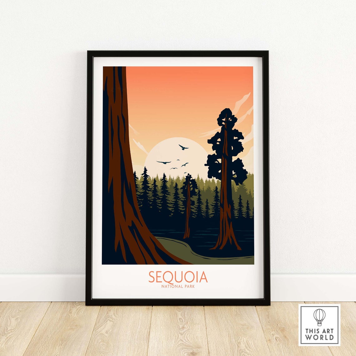Sequoia National Park Giant Redwoods Sunset Forest Art Poster