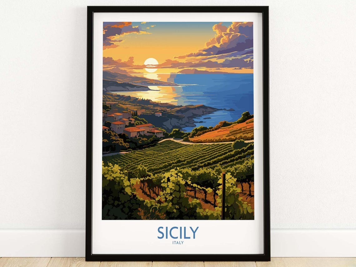 Sicily Italy Poster Wall Art Print Travel Home Dcor Gift Illustration Artwork Birthday Present