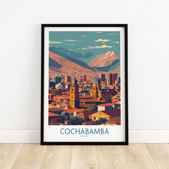 Cochabamba Bolivia City Cathedral Andes Mountains Vintage Poster