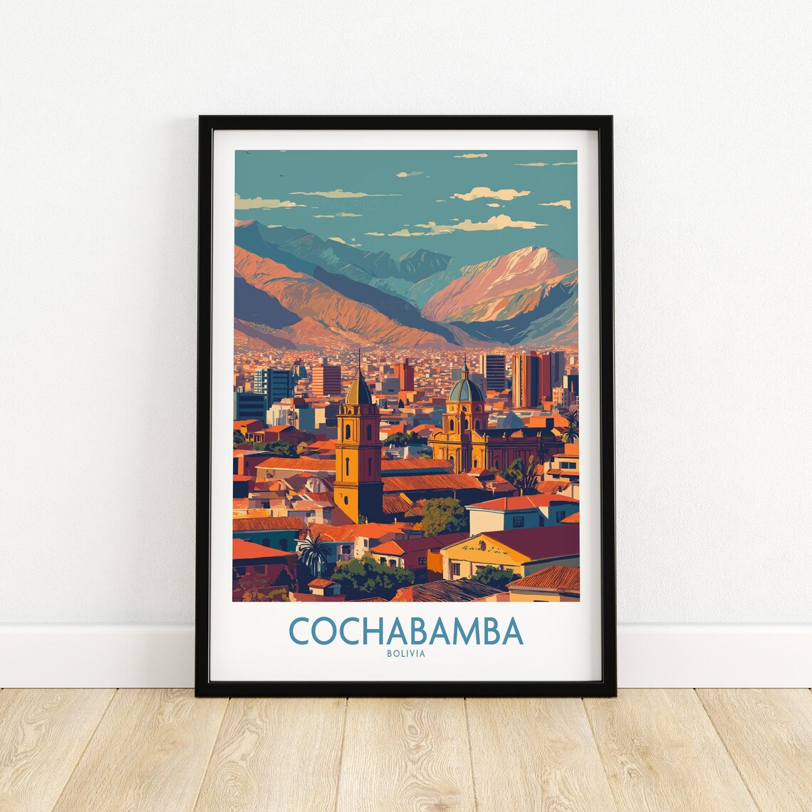 Cochabamba Bolivia City Cathedral Andes Mountains Vintage Poster