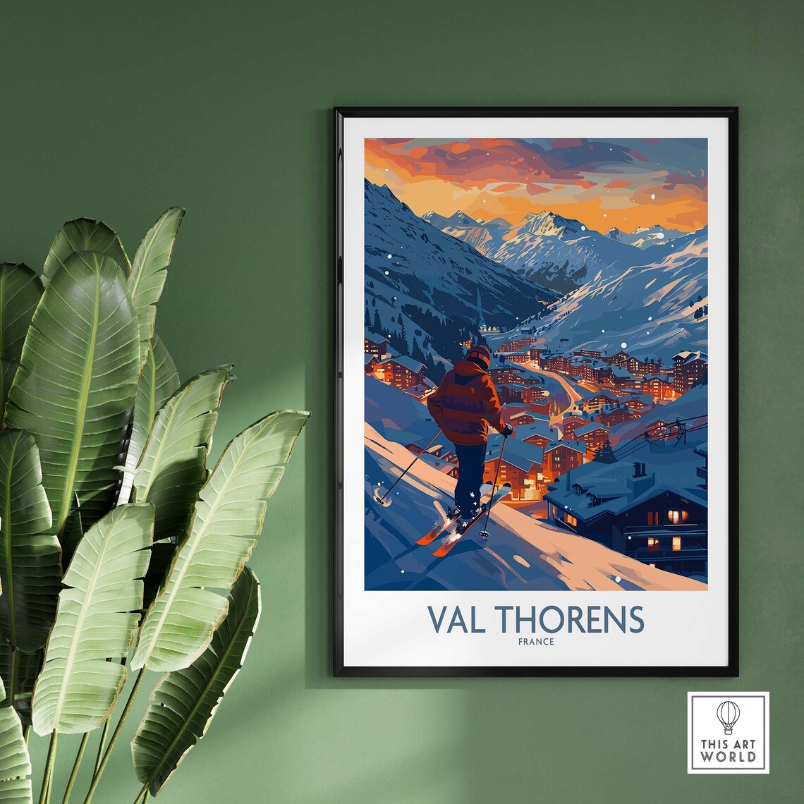 Val Thorens France Night Ski Village Lights Starry Sky Art Poster - Image 2