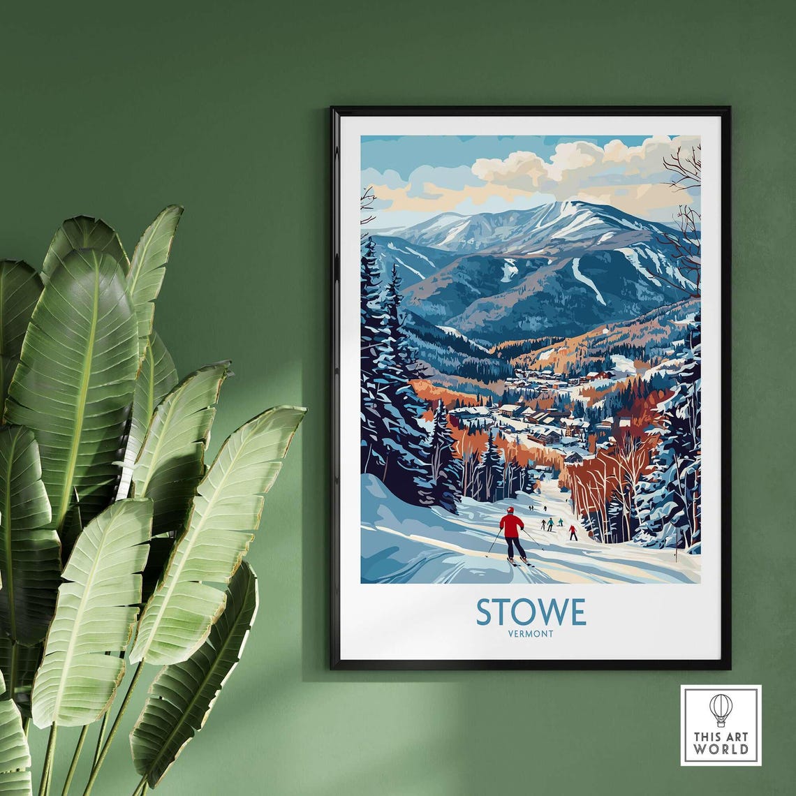 Stowe Ski Lodge Art Print, Vermont Winter Sports - Image 2