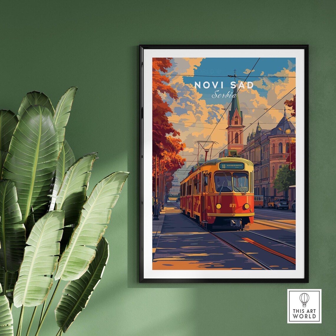 Novi Sad Serbia Vintage Tram Street Historic Church Art Poster - Image 2
