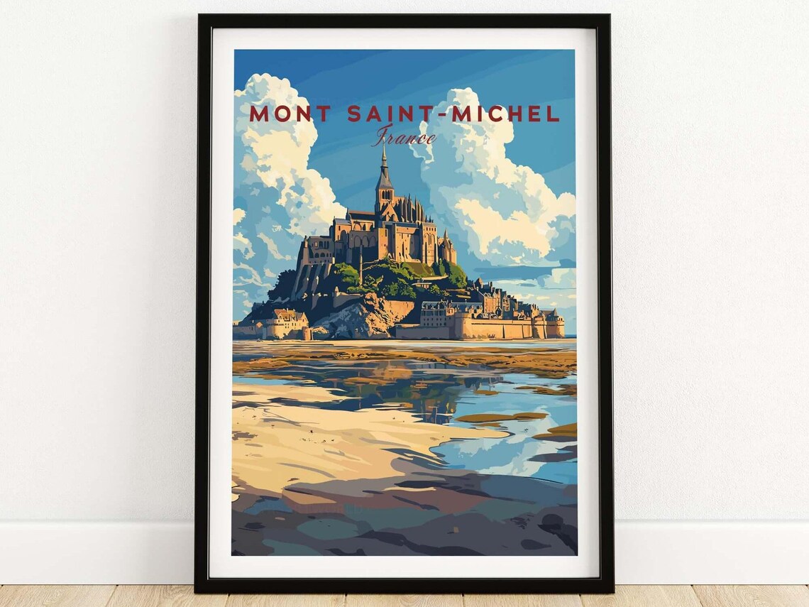 Mont Saint Michel Wall Art Print France Travel Poster Mont Saint Michel Artwork Poster Gift France Home Decor Illustration Art Lover